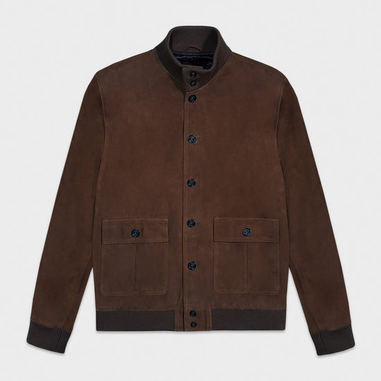 Valstarino A1 Military Flight Jacket Suede Brown Valstar Geneva. Valstarino Genève suede bomber jacket, classic brown caffè color, soft leather suede goat made in Italy by Valstar available in Wools Boutique Uomo Genève