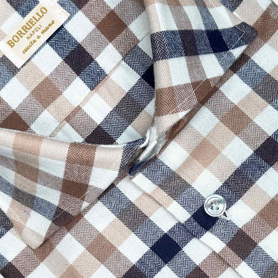 Brown Cotton Flannel Club Check Shirt Borriello Napoli buy in Wools Boutique Uomo Genevè