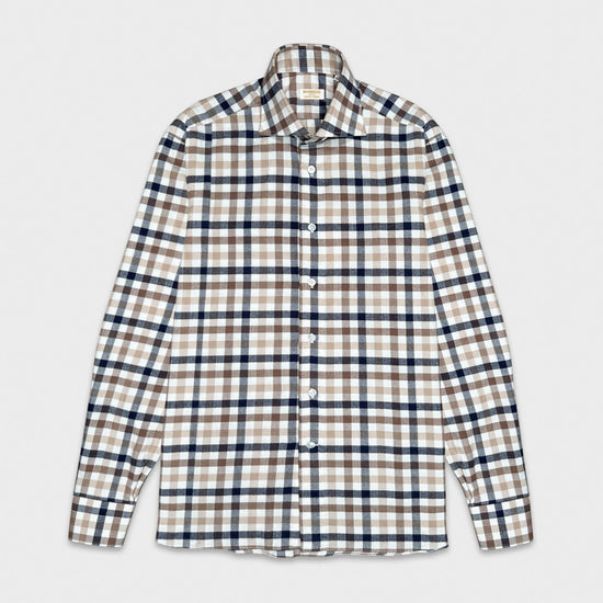 Brown Cotton Flannel Club Check Shirt Borriello Napoli