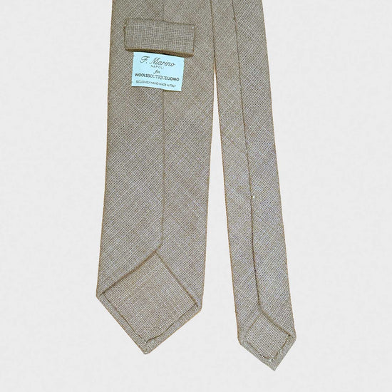 Sand Beige Wool Tie Hopsack Plain Color 