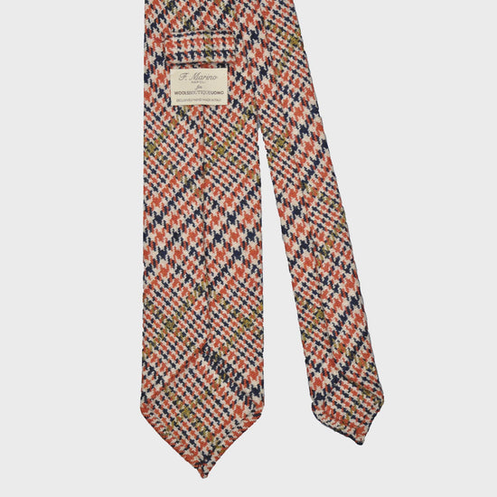 F Marino Napoli Tweed Tie 3 Folds Gun Club Houndstooth Orange