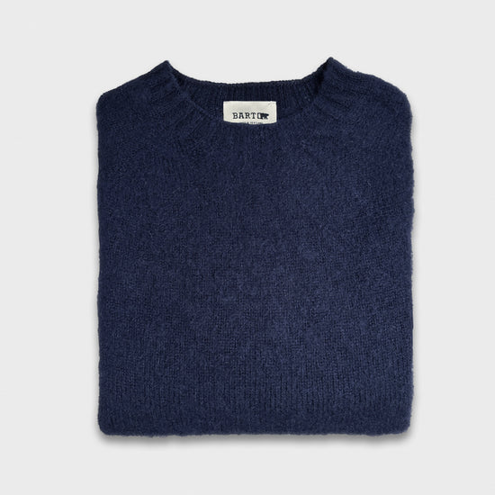 Navy Blue Shetland Wool Crewneck Sweater Wools Boutique Uomo Geneva