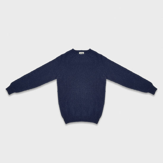 Navy Blue Shetland Wool Crewneck Sweater Geneva