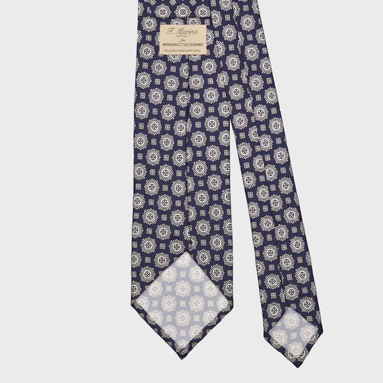 F.Marino Silk Tie 3 Folds Medallions Navy Blue-Wools Boutique Uomo