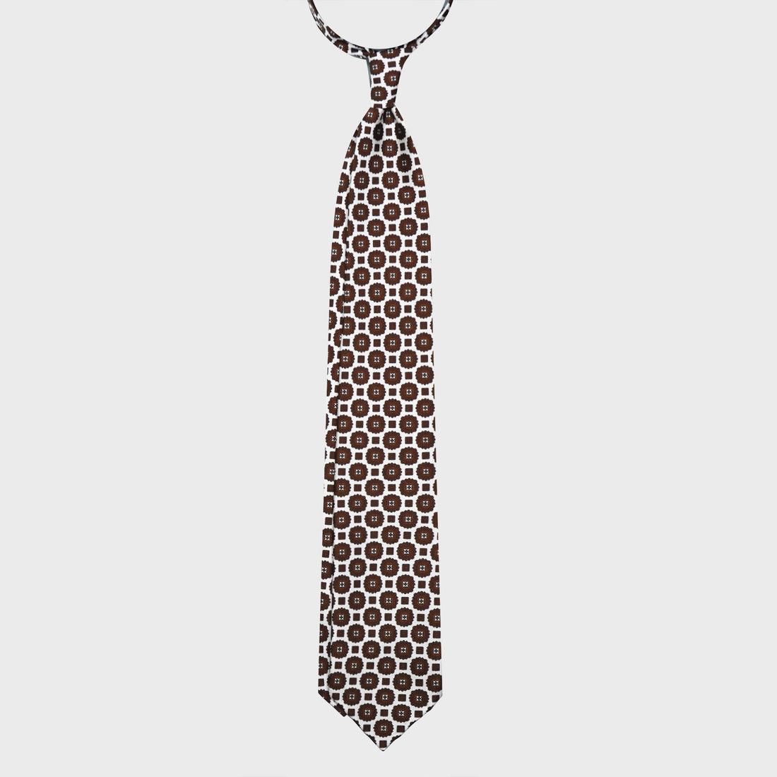 White Silk Tie Unlined Elegant Medallions Pattern