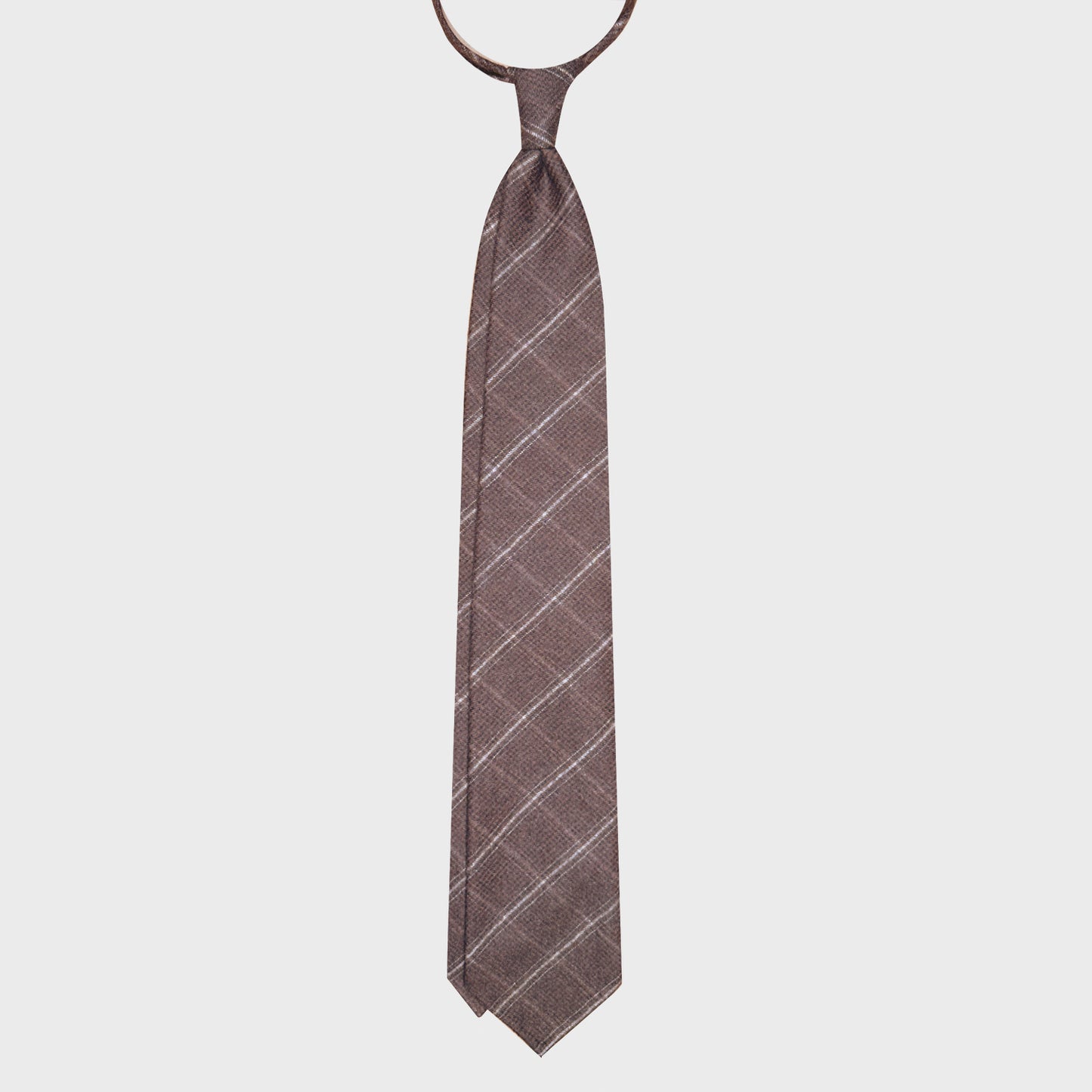 F.Marino Wool Tie 3 Folds Windowpane Bear Brown, handmade Italian tie collection Wools Boutique Uomo Geneva