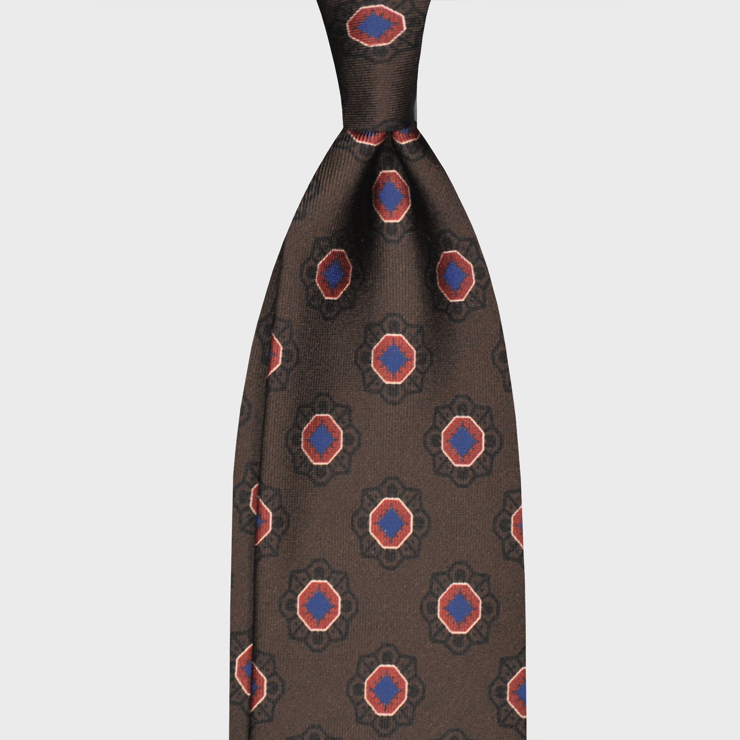 F.Marino Silk Tie 3 Folds Geometric Flower Coffee Brown-Wools Boutique Uomo