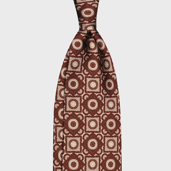 Coffee Brown Silt Tie Unlined Vintage Geometric Pattern