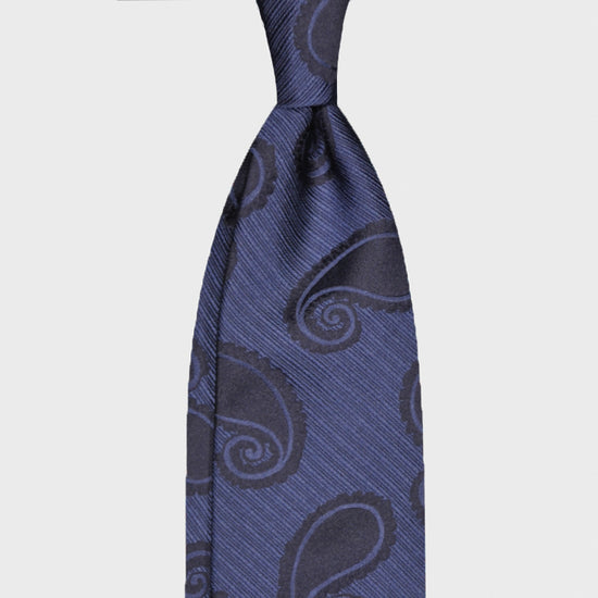 F.Marino Silk Tie 3 Folds Paisley Blue-Wools Boutique Uomo