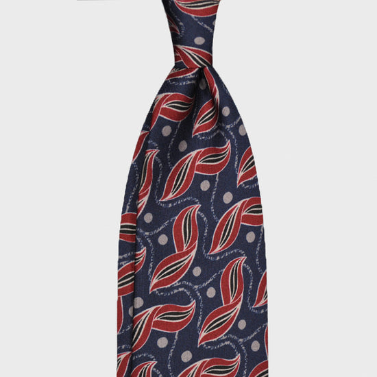 F.Marino Silk Tie Handmade 3 Folds Liberty Leaves Red-Wools Boutique Uomo